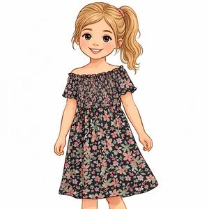 Wonder Nation Floral Kids Dress - Black and Pink